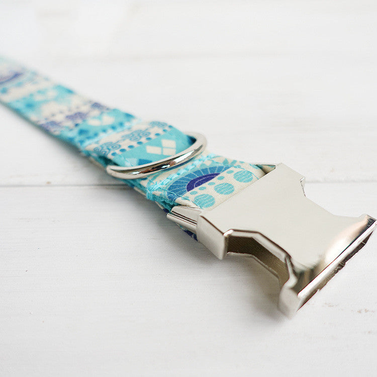 Pet blue flower collar handmade dog collar