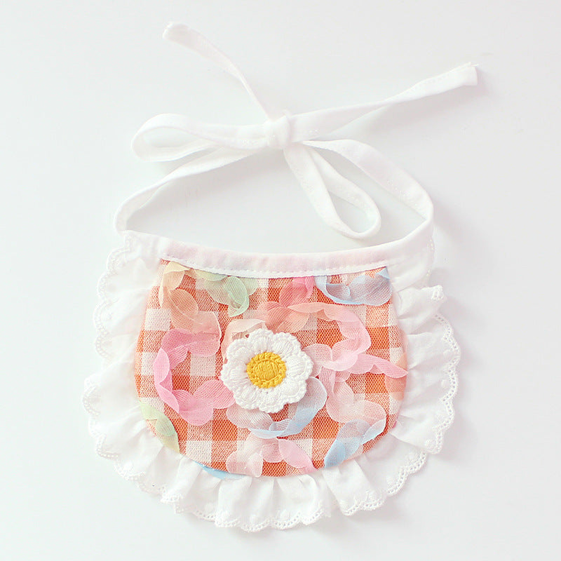 Cute Dog Plaid Lace Bib Pet Saliva Towel