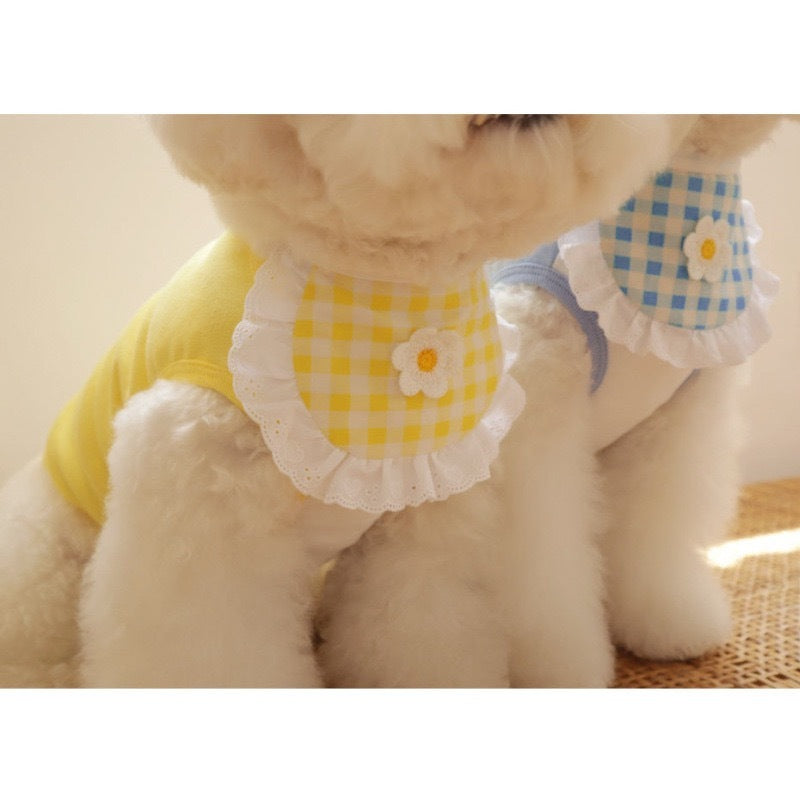 Cute Puppy Dog Plaid Flower Bib Pet Saliva Towel