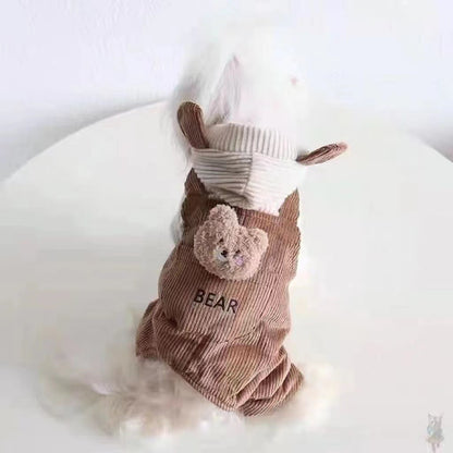 Pet Dog Fleece-lined Thick Style Milk Coffee Bear Four-legged Overalls