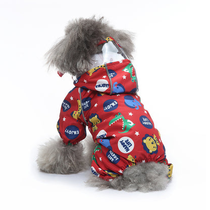 Pet Sound Dog Raincoat Four-legged Reflective Raincoat Pattern Dog Four Seasons Universal