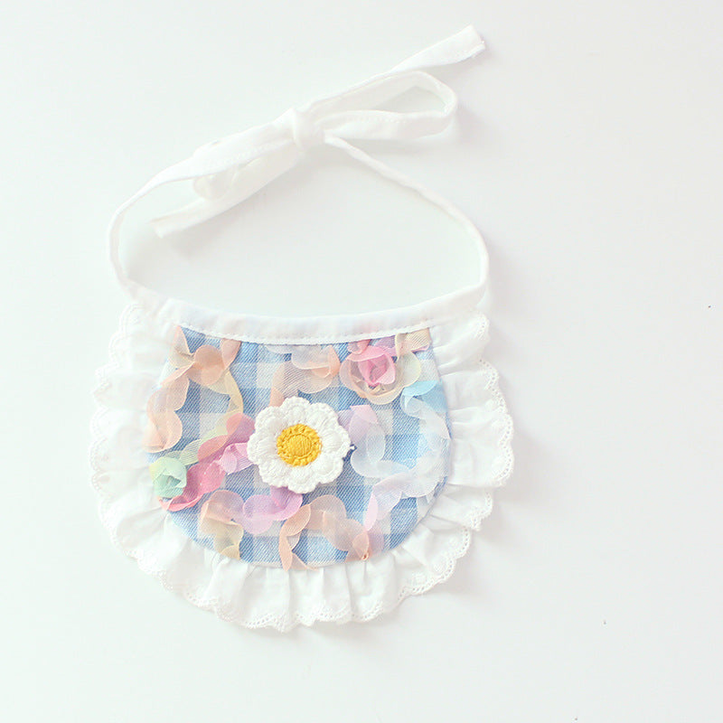 Cute Dog Plaid Lace Bib Pet Saliva Towel