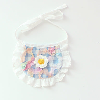 Cute Dog Plaid Lace Bib Pet Saliva Towel