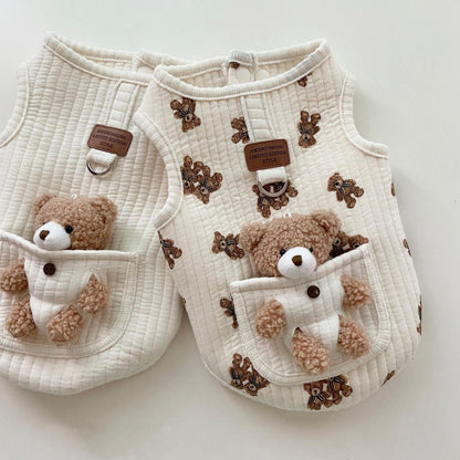 Pet Dog Cotton Vest Clothes With Traction Ring