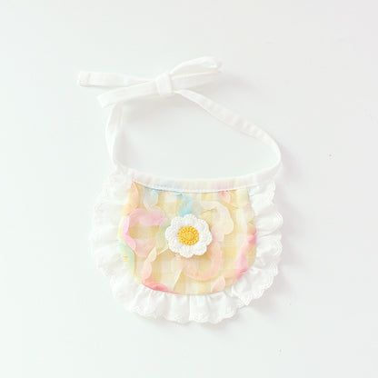 Cute Dog Plaid Lace Bib Pet Saliva Towel