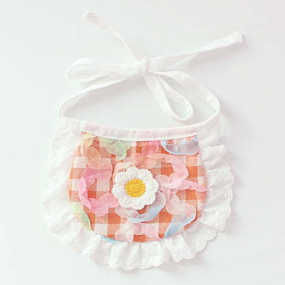 Cute Dog Plaid Lace Bib Pet Saliva Towel