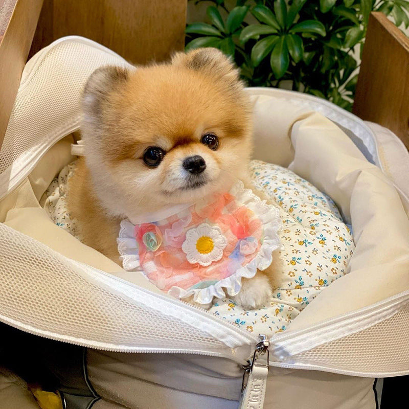 Cute Dog Plaid Lace Bib Pet Saliva Towel